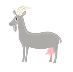 Gray goat in cartoon style. Drawing isolated on a white background. Stock vector illustration.