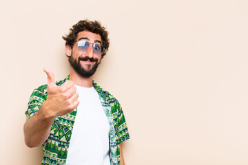young cool bearded man allright gesture. holidays concept