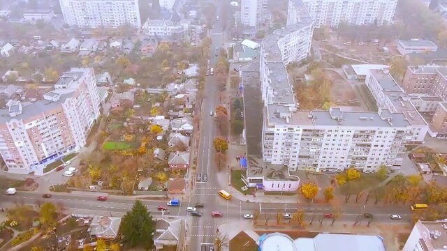 District of the city. Stone jungle. Drone footage.
