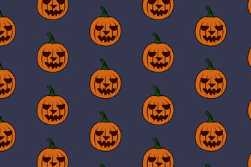 Happy Halloween seamless pattern background with orange pumpkin in trendy color, good for wrapping paper and fabric print. 
