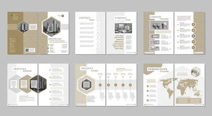 Brochure creative design. Multipurpose template, include cover, back and inside pages. Trendy minimalist flat geometric design. Vertical a4 format.