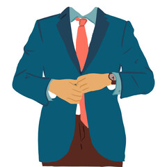 Colorful sketch of businessman buttoning his jacket. Vector illustration