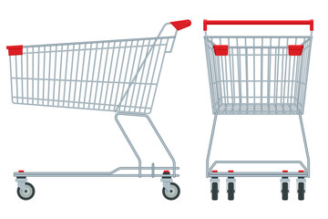 Shopping cart isolated on white background. Shopping trolley side and front view. © Golden Sikorka