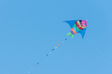 Colorful kite with blue sky background