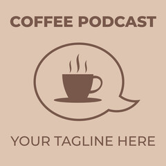 Thumbnail/cover image for a coffee talk podcast. Placeholder text for title and tagline. Brown coffee colour