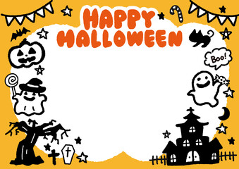 シンプルな手描き風イラストのハロウィンポスター[01]　A3・よこ