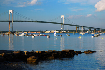 Newport Pell Bridge crosses the Naragansett Bay