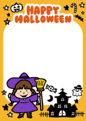 仮装した子供と手描き風イラストのハロウィンポスター[02]　A3・たて
