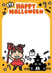 仮装した子供と手描き風イラストのハロウィンポスター[06]　A3・たて