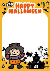 仮装した子供と手描き風イラストのハロウィンポスター[07]　A3・たて