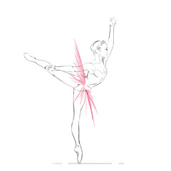 A Young Ballerina. Freehand Drawing of a Ballet Dancer Girl. Vector Illustration of a Dancing Woman. Monochrome Sketch of a Dancing Jump. Classical Choreography Style. Free Hand Draw. Realistic Style.