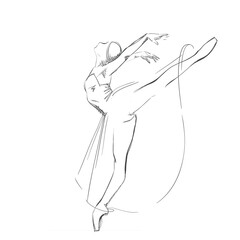 A Young Ballerina. Freehand Drawing of a Ballet Dancer Girl. Vector Illustration of a Dancing Woman. Monochrome Sketch of a Dancing Jump. Classical Choreography Style. Young Lady. Realistic Style.
