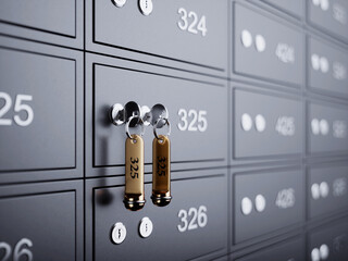 Deposit box with key and golden label - 367397602