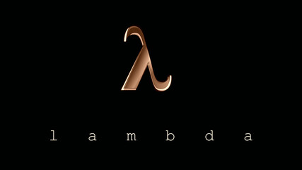 Sign, symbol, lowercase letter of the Greek alphabet, 11th letter. Logo, poster Lambda letter. Simplicity and elegance in the icon in ocher tones and design effects. Eleventh.