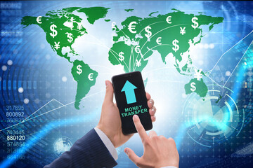 Global money transfer and exchange concept with businessman