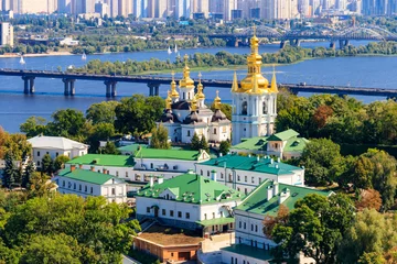 Peel and stick wall murals View of Kiev Pechersk Lavra (Kiev Monastery of the Caves) and the Dnieper river in Ukraine. View from Great Lavra Bell Tower