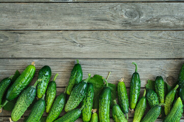 Small fresh cucumbers lay on an open background.