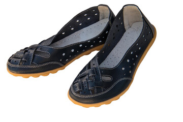 Pair of fashion female leather shoes isolated on white background