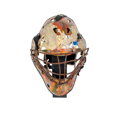 old hockey helmet under the white background