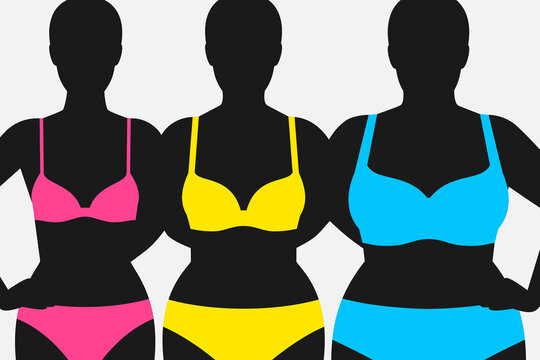 Silhouettes of different female figures and colored underwear
