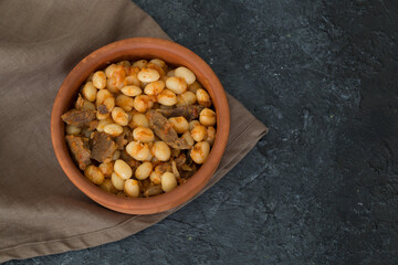 Haricot bean meal with meat in the plate from Turkey.