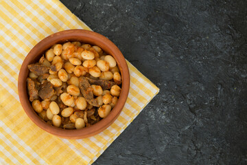 Haricot bean meal with meat in the plate from Turkey.