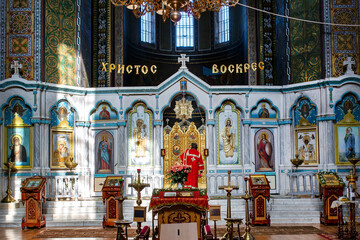 Orthodox Christian church inside. Easter. 01.05.2018 Glukhov Ukraine