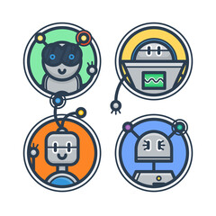 Set of flat robot avatars for apps and games, web-design, media, social networks icons