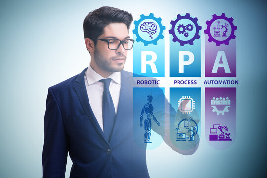 Businessman pressing buttons in RPA concept