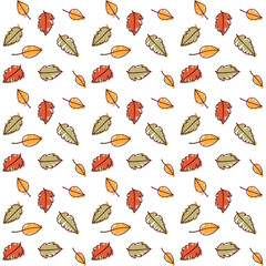 Seamless pattern of autumn colorful leaves drawn in sketch style