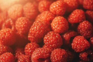 Fresh red Raspberry fruits as organic and vitamin food background, close up.