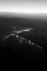 Nature in black and white. Artistic aerial view of the Andes mountain range with beautiful contrast...