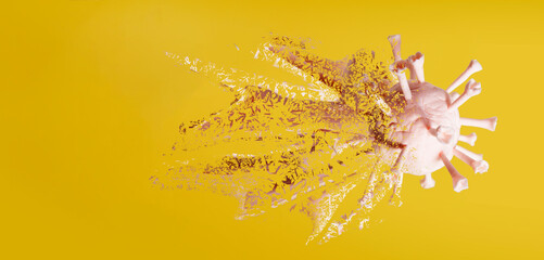 Image of the destruction of the influenza virus or COVID-19. Outbreak coronavirus flu background