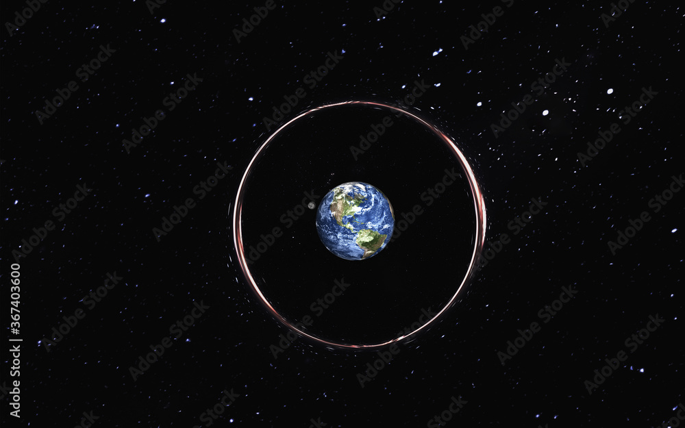 Wall mural earth planet of solar system in black hole somewhere in space. view through the wormhole. dramatic s