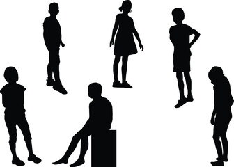 Silhouette of children on white background.