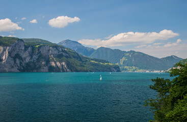 Beautiful swiss alpine landscape with lake Lucerne.