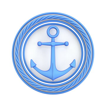 White blue anchor, circle and rope 3D
