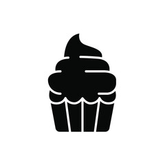 Cupcake icon solid. simple birthday cake. tasty muffin cream cake. sweet snack, dessert and pastry symbol. Confectionery creamy bake. Vector illustration. Design on white background. EPS10
