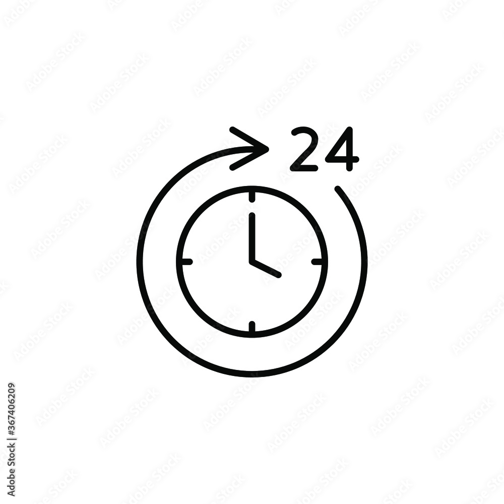 Poster time 24 hours icon. twenty hour full open service operation. free dial all day. online support. cloc