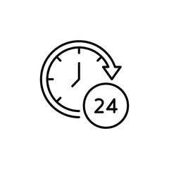 Time 24 hours icon. Twenty hour full open service operation. Free dial all day. online support. clock symbol. Passage of time. Line Vector illustration. Design on white background. EPS10