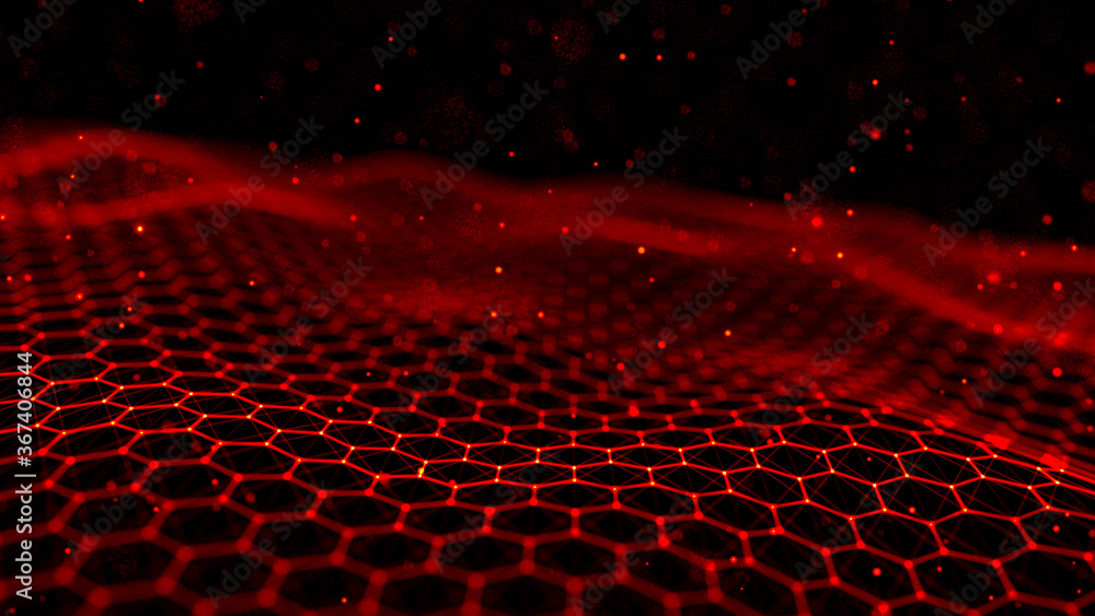Poster futuristic white hexagon background. futuristic honeycomb concept. wave of particles. abstract fire 