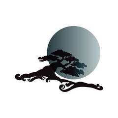 Japanese Mini Small Plant Tree, Oriental Bonsai Art,   Silhouette logo design vector