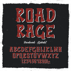 Vintage Hand Drawn Typeface "Road Rage". Retro Styled Textured Font With Added Shadow Effect. Vector Illustration