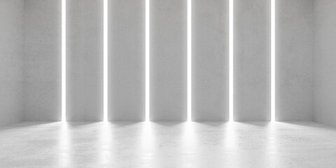 Abstract empty, modern concrete walls room with light from openings in back wall and rough floor - industrial interior or gallery background template