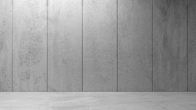 Abstract empty, modern concrete walls room with indirect lit panel backwall and rough floor - industrial interior or gallery background template