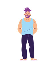 Isolated man cartoon with purple hair vector design