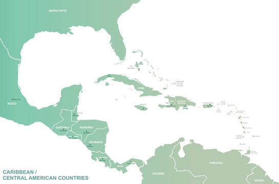 caribbean islands. central american countries vector map.