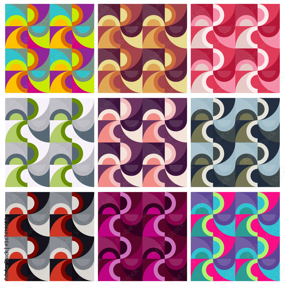 Poster abstract half circle rotation seamless pattern with colour combinations. modern design, minimalist, 