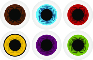 Set of Simple Vector Design of an Eye in Brown, Blue, Red, Yellow, Purple and Green