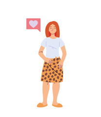 woman cartoon with red hair and heart bubble vector design